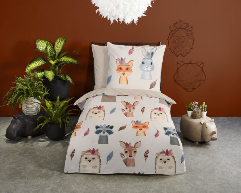 Dieren overtrek van Good Morning, 135 x 200 cm, kussensloop 80 x 80 cm - Multicolor