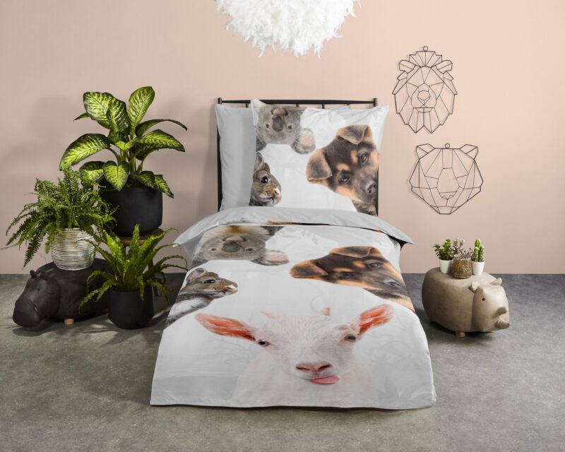 Dieren overtrek van Good Morning, 135 x 200 cm, kussensloop 80 x 80 cm - 100% katoen