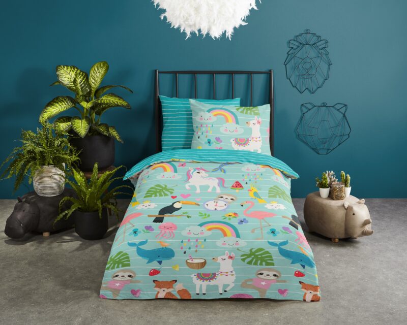 Dieren en regenbogen overtrek van Good Morning, 140 x 200/220 cm, kussensloop 60 x 70 cm