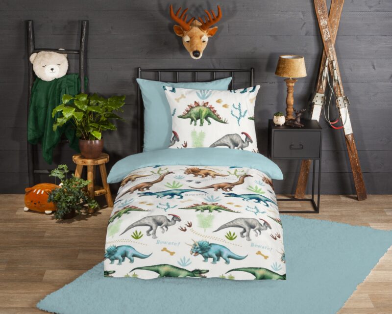 Dino's overtrek van Good Morning, 135 x 200 cm, kussensloop 80 x 80 cm - kussensloop 80 x 80 cm