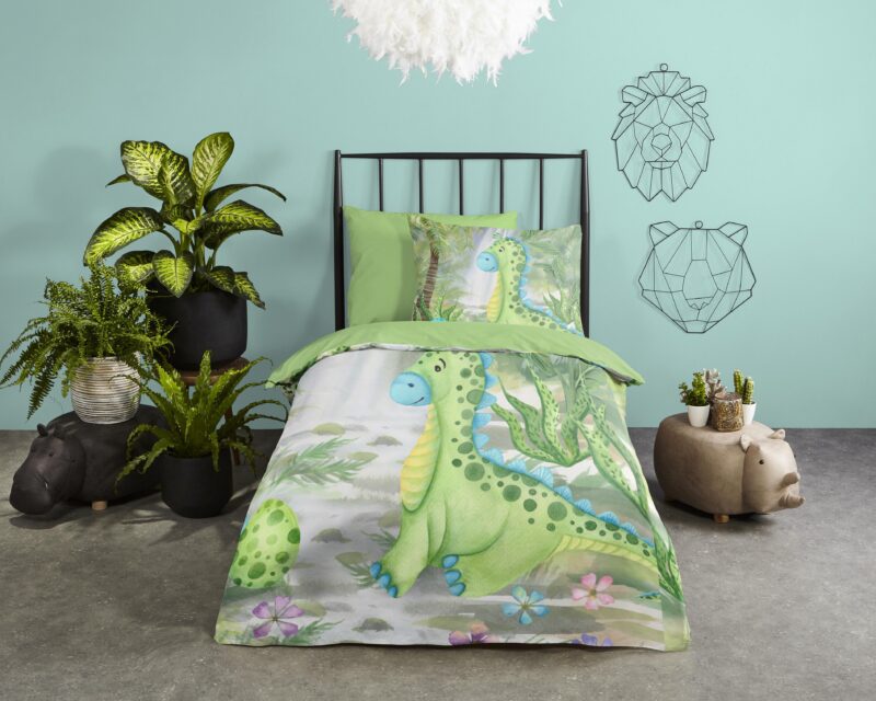 Dinosaurus overtrek van Good Morning, 140 x 200/220 cm, kussensloop 60 x 70 cm