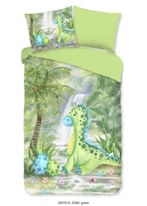 Good Morning dekbedovertrek dinosaurus - Groen - 140 x 200/220 cm - 100% katoen