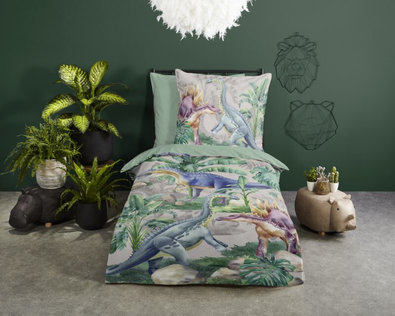 Dinosaurussen overtrek van Good Morning, 135 x 200 cm, kussensloop 80 x 80 cm - kussensloop 80 x 80 cm