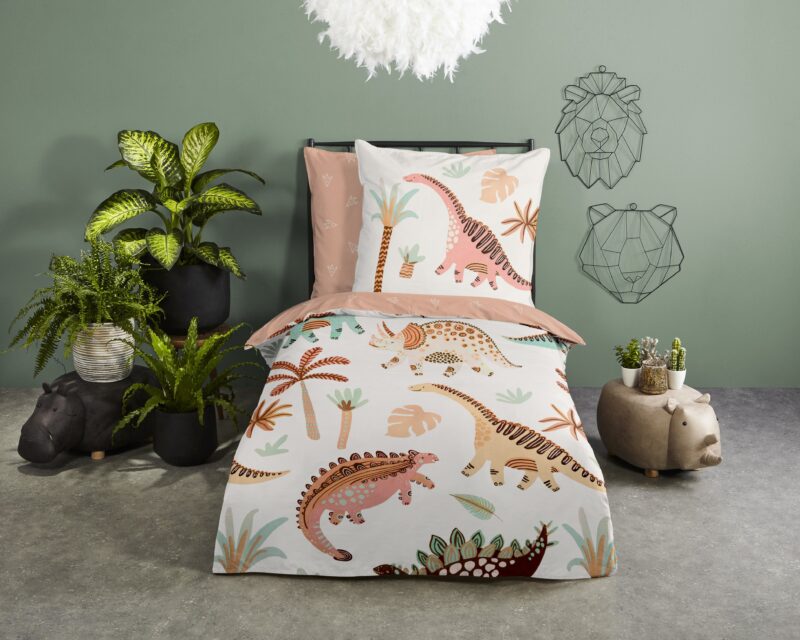 Dinosaurussen overtrek van Good Morning, 135 x 200 cm, kussensloop 80 x 80 cm