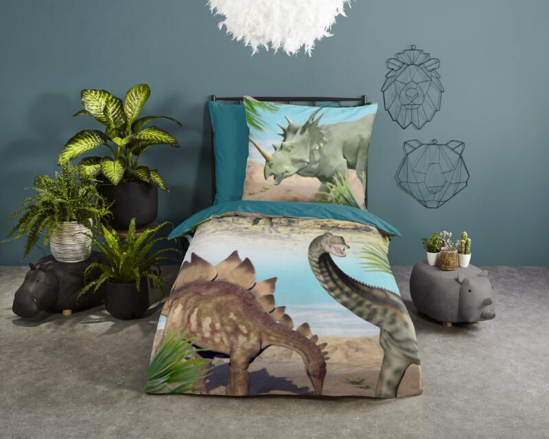 Dinosaurussen overtrek van Good Morning, 140 x 200 cm, kussensloop 70 x 90 cm