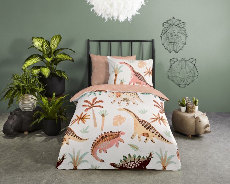 Dinosaurussen overtrek van Good Morning, 140 x 200/220 cm, kussensloop 60 x 70 cm - kussensloop 60 x 70 cm