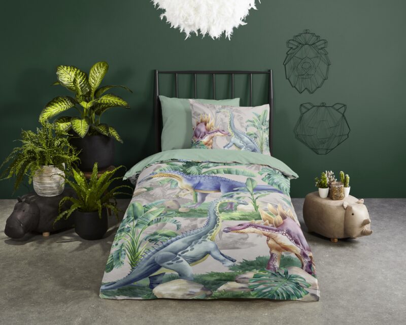 Dinosaurussen overtrek van Good Morning, 140 x 200/220 cm, kussensloop 60 x 70 cm - Multicolor
