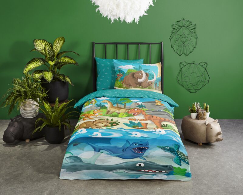 Dinosaurussen overtrek van Good Morning, 140 x 200/220 cm, kussensloop 60 x 70 cm