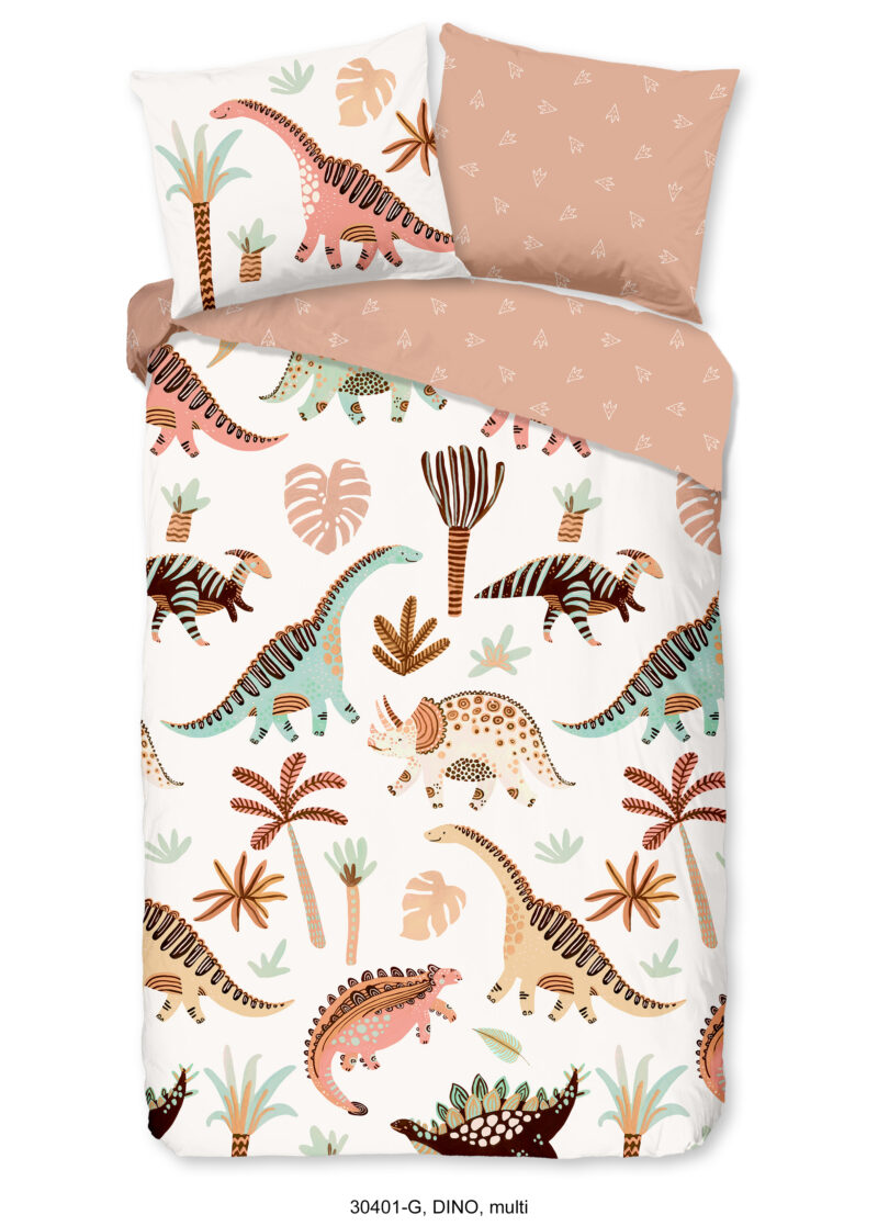 Good Morning dekbedovertrek dinosaurussen - Multicolor - 140 x 200/220 cm - 100% katoen - kussensloop 60 x 70 cm