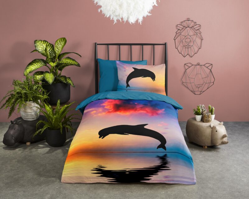 Dolfijn overtrek van Good Morning, 140 x 200/220 cm, kussensloop 60 x 70 cm - kussensloop 60 x 70 cm