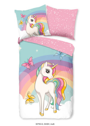 Good Morning dekbedovertrek eenhoorn en regenboog - Multicolor - 135 x 200 cm - 100% katoen