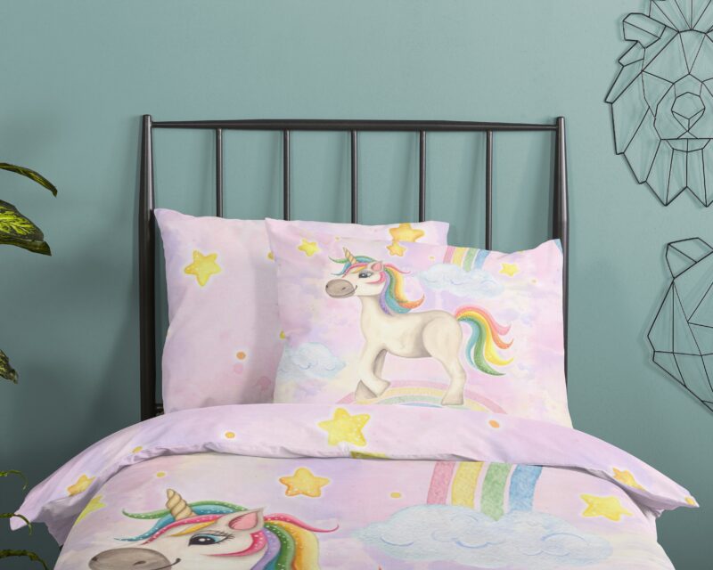 100% katoen dekbedset eenhoorn en regenboog van Good Morning in 140 x 200/220 cm - kussensloop 60 x 70 cm