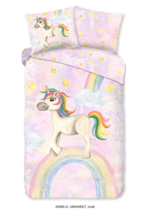 Good Morning dekbedovertrek eenhoorn en regenboog - Multicolor - 140 x 200/220 cm - 100% katoen - kussensloop 60 x 70 cm