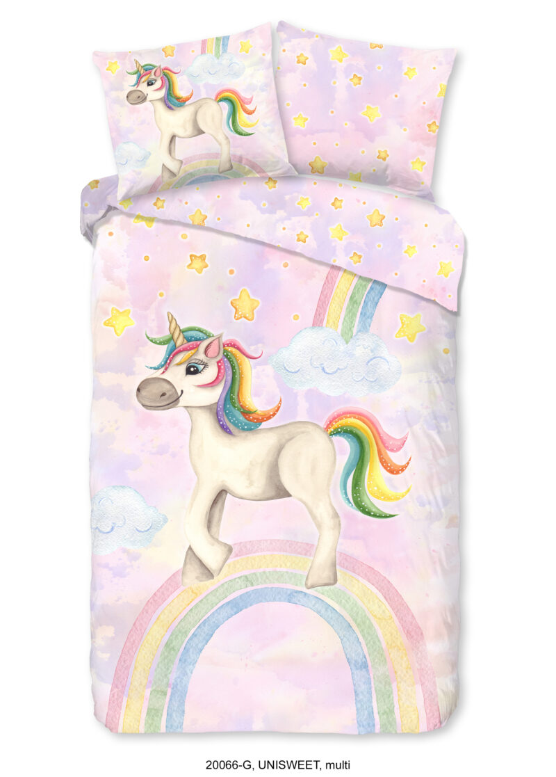 Good Morning dekbedovertrek eenhoorn en regenboog - Multicolor - 140 x 200/220 cm - 100% katoen - kussensloop 60 x 70 cm