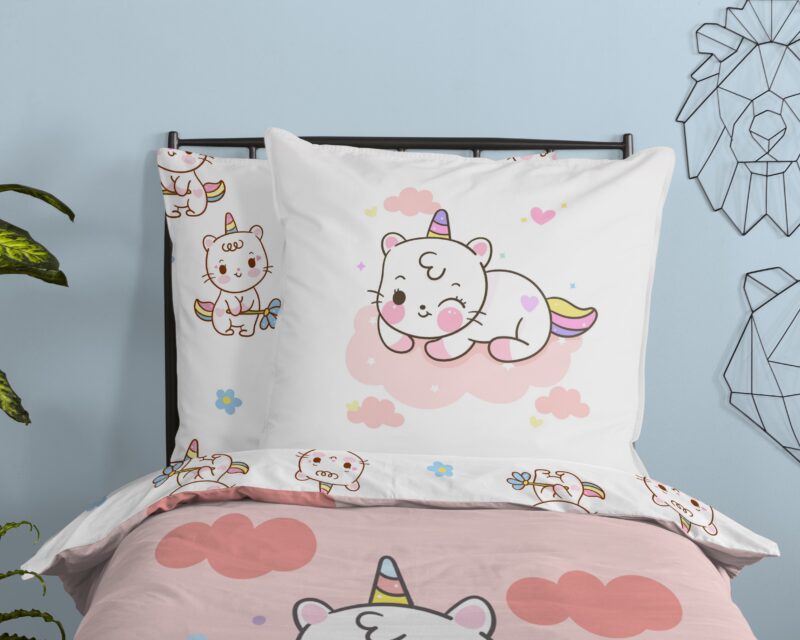 100% katoen dekbedset eenhoorn kat met regenboog van Good Morning in 135 x 200 cm