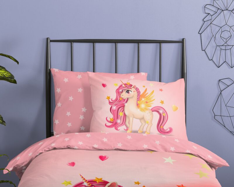 100% katoen dekbedset eenhoorn met regenboog van Good Morning in 140 x 200/220 cm - kussensloop 60 x 70 cm