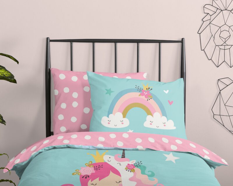 100% katoen dekbedset eenhoorn met regenboog van Good Morning in 140 x 200/220 cm