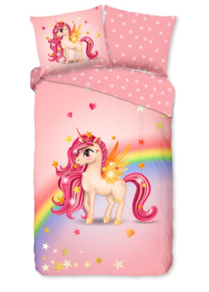 Good Morning dekbedovertrek eenhoorn met regenboog - Multicolor - 140 x 200/220 cm - 100% katoen - kussensloop 60 x 70 cm