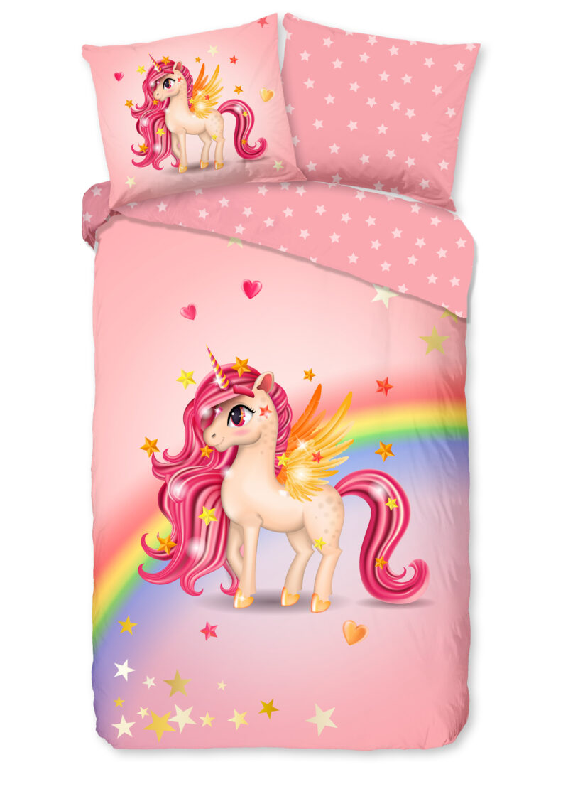 Good Morning dekbedovertrek eenhoorn met regenboog - Multicolor - 140 x 200/220 cm - 100% katoen - kussensloop 60 x 70 cm
