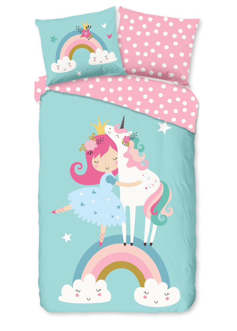 Good Morning dekbedovertrek eenhoorn met regenboog - Multicolor - 140 x 200/220 cm - 100% katoen