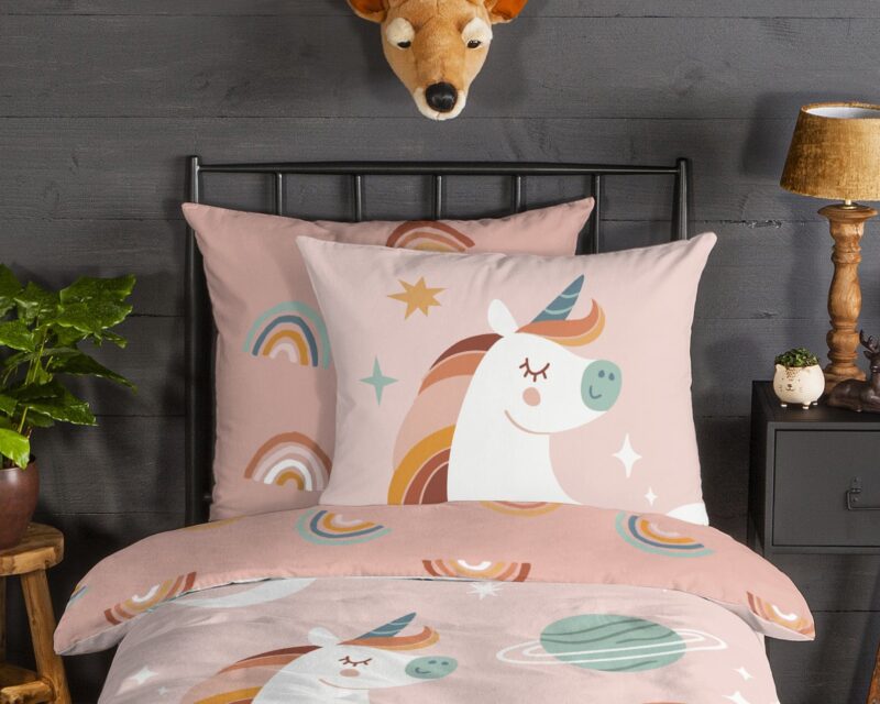 100% katoen/flanel dekbedset eenhoorn, planeten en regenboog van Good Morning in 135 x 200 cm