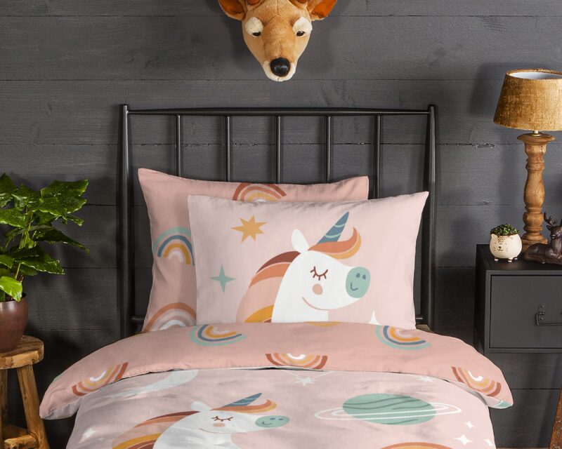 100% katoen/flanel dekbedset eenhoorn, planeten en regenboog van Good Morning in 140 x 200/220 cm
