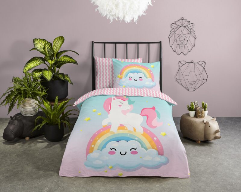 Eenhoorn & regenboog overtrek van Good Morning, 140 x 200/220 cm, kussensloop 60 x 70 cm