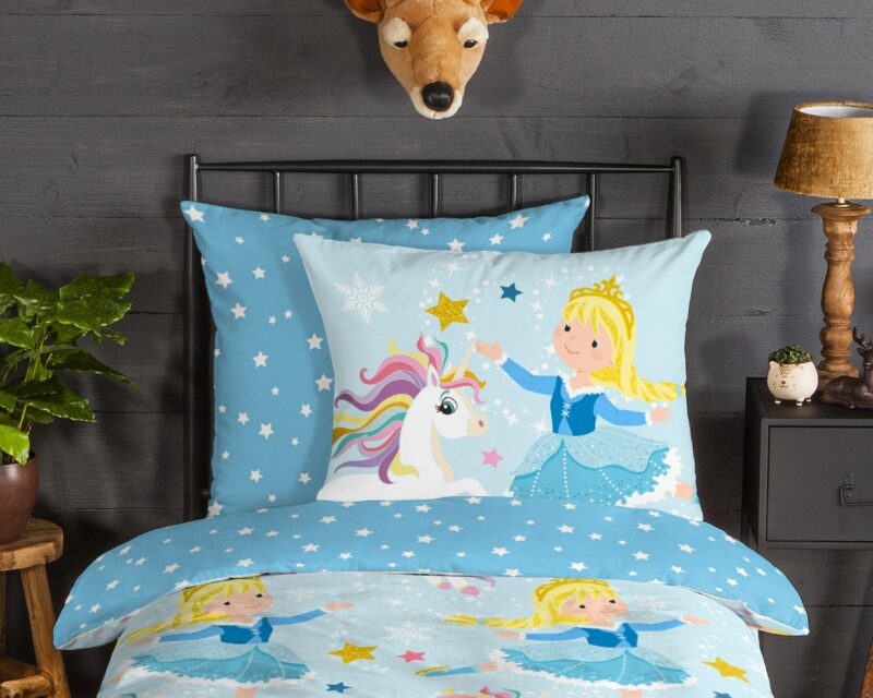 100% katoen/flanel dekbedset eenhoorns en prinsessen van Good Morning in 135 x 200 cm