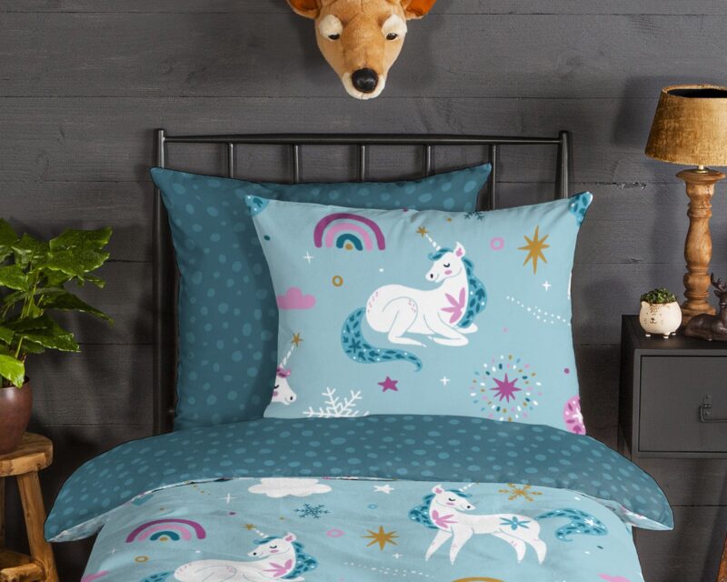100% katoen/flanel dekbedset eenhoorns en regenbogen van Good Morning in 135 x 200 cm