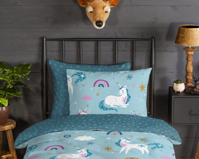 100% katoen/flanel dekbedset eenhoorns en regenbogen van Good Morning in 140 x 200 cm