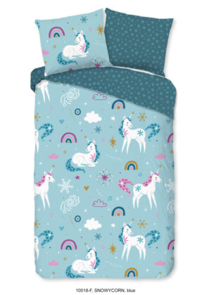 Good Morning dekbedovertrek eenhoorns en regenbogen - Blauw - 140 x 200/220 cm - 100% katoen/flanel