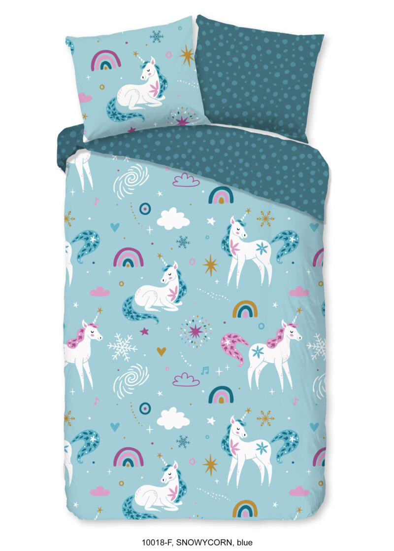 Good Morning dekbedovertrek eenhoorns en regenbogen - Blauw - 140 x 200/220 cm - 100% katoen/flanel
