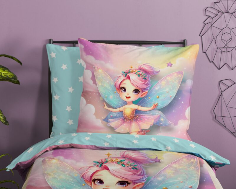 100% katoen dekbedset fee met regenboogvleugels van Good Morning in 135 x 200 cm