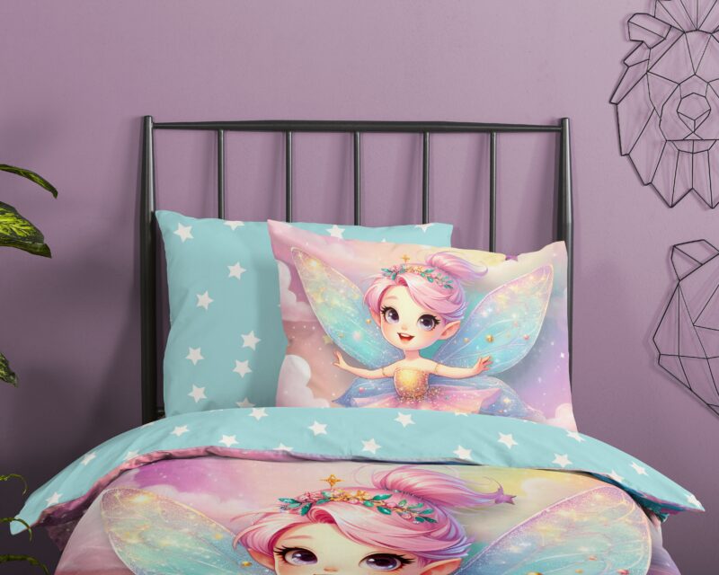 100% katoen dekbedset fee met regenboogvleugels van Good Morning in 140 x 200/220 cm