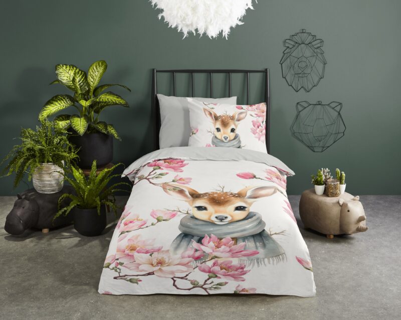 Hertje met sjaal overtrek van Good Morning, 140 x 200/220 cm, kussensloop 60 x 70 cm