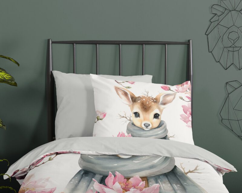 100% katoen dekbedset hertje met sjaal van Good Morning in 140 x 200/220 cm