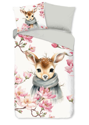 Good Morning dekbedovertrek hertje met sjaal - Multicolor - 140 x 200/220 cm - 100% katoen