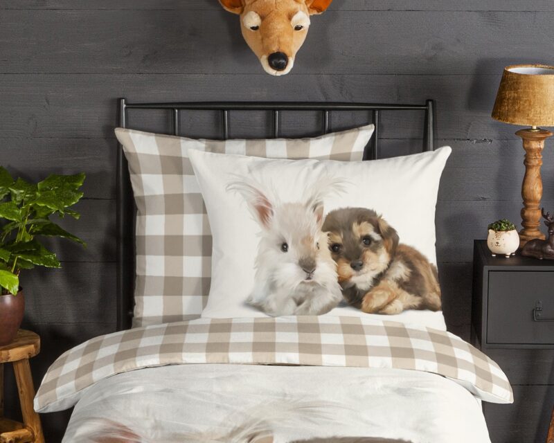 100% katoen/flanel dekbedset hond en konijn van Good Morning in 135 x 200 cm