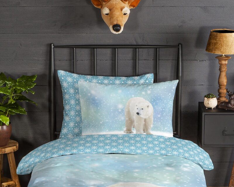 100% katoen/flanel dekbedset ijsbeer in de sneeuw van Good Morning in 140 x 200/220 cm