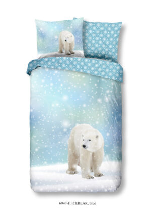 Good Morning dekbedovertrek ijsbeer in de sneeuw - Blauw - 140 x 200/220 cm - 100% katoen/flanel