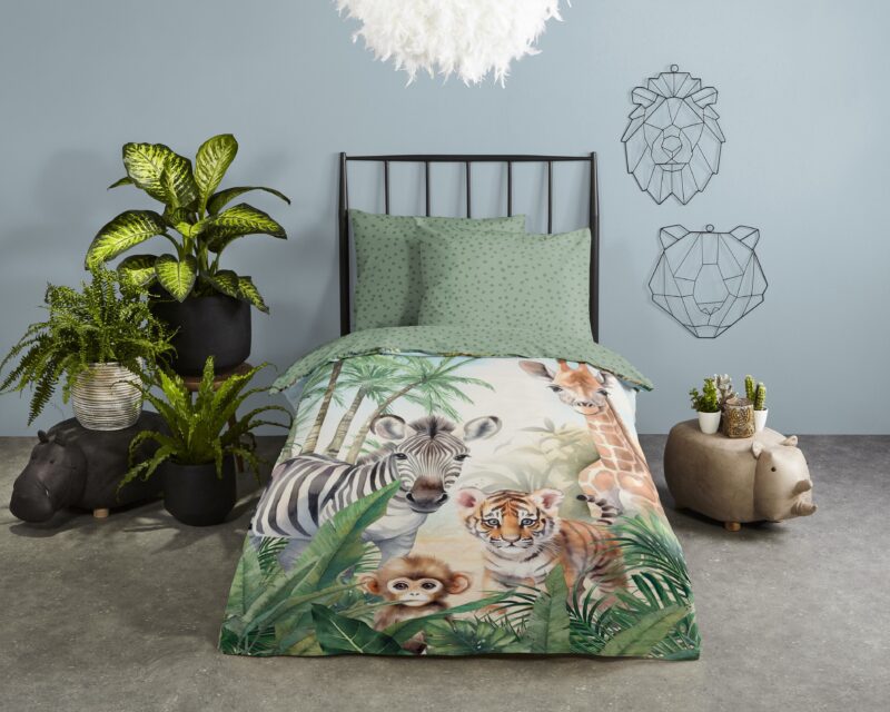 Jungle dieren overtrek van Good Morning, 140 x 200 cm, kussensloop 70 x 90 cm