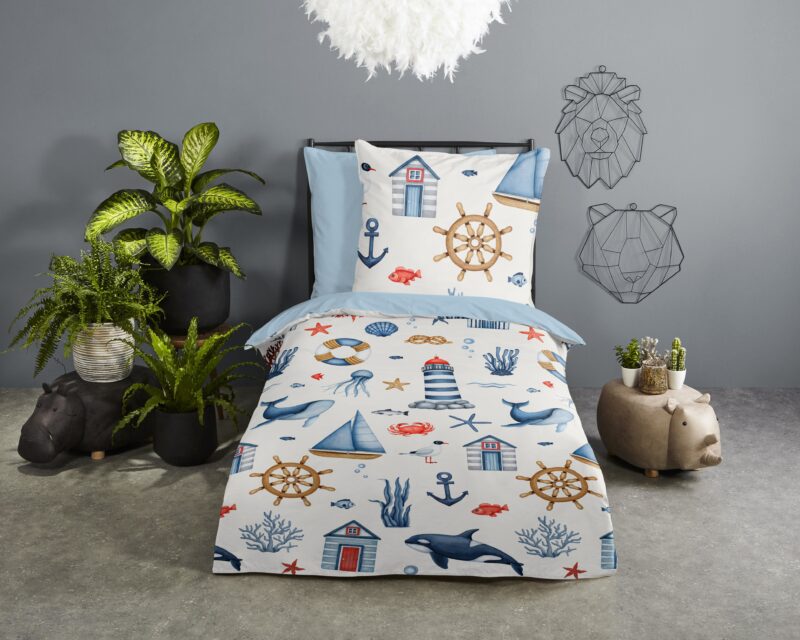 Maritiem overtrek van Good Morning, 135 x 200 cm, kussensloop 80 x 80 cm