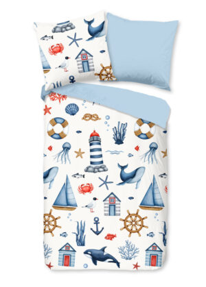 Good Morning dekbedovertrek maritiem - Blauw - 135 x 200 cm - 100% katoen