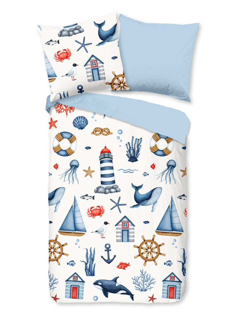 Good Morning dekbedovertrek maritiem - Blauw - 135 x 200 cm - 100% katoen