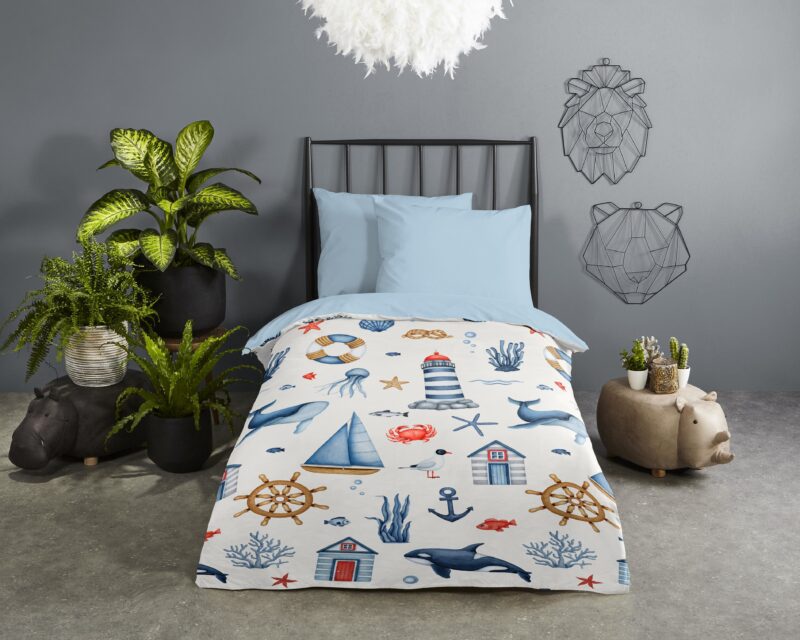 Maritiem overtrek van Good Morning, 140 x 200 cm, kussensloop 70 x 90 cm