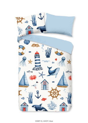 Good Morning dekbedovertrek maritiem - Blauw - 140 x 200/220 cm - 100% katoen
