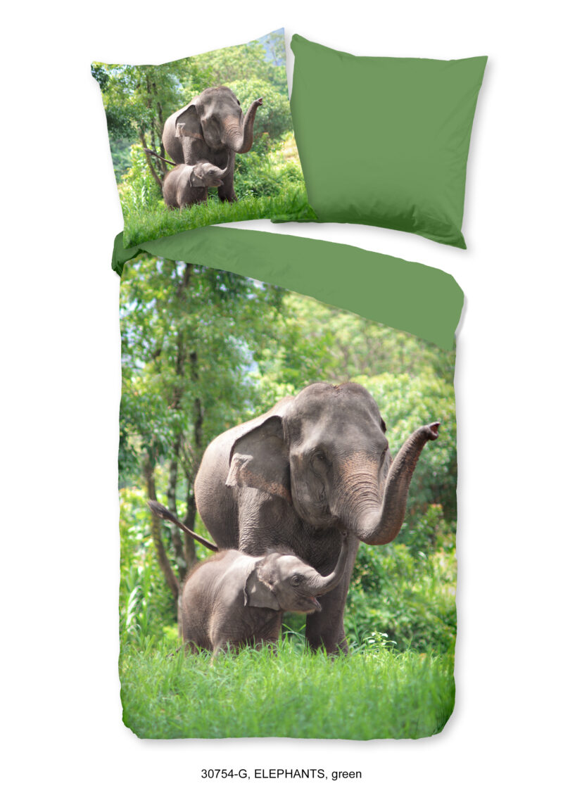 Good Morning dekbedovertrek olifant - Groen - 135 x 200 cm - 100% katoen