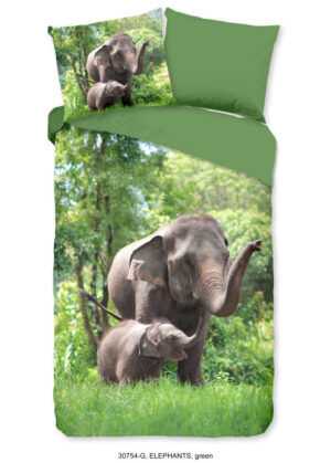Good Morning dekbedovertrek olifant - Groen - 140 x 200/220 cm - 100% katoen