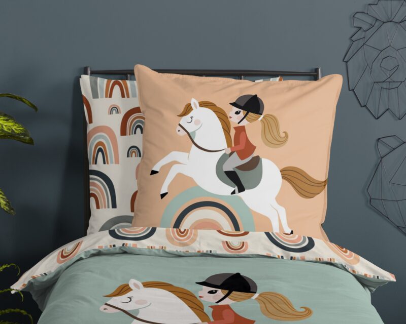 100% katoen dekbedset paard en regenboog van Good Morning in 135 x 200 cm