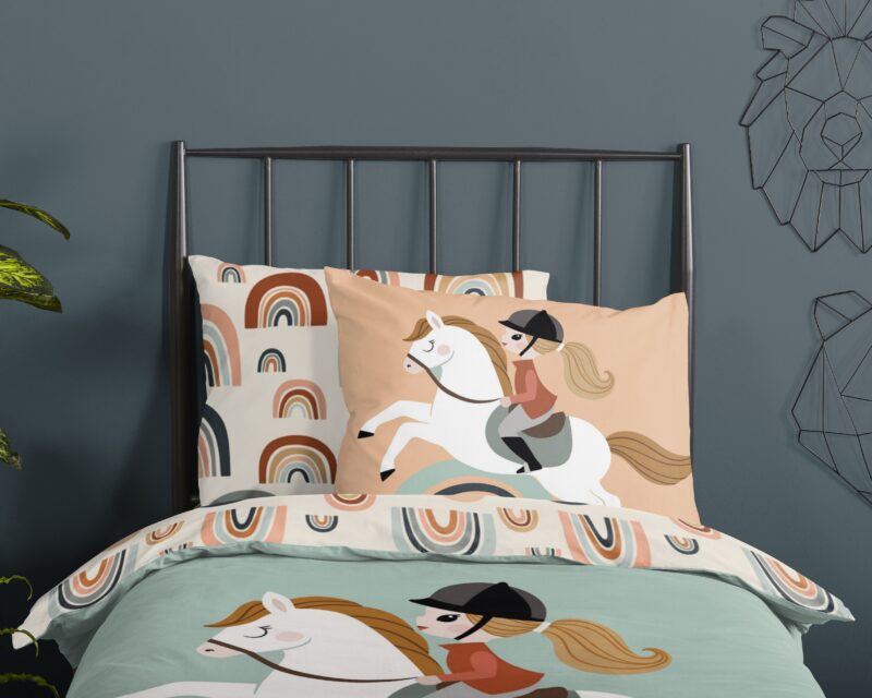 100% katoen dekbedset paard en regenboog van Good Morning in 140 x 200/220 cm